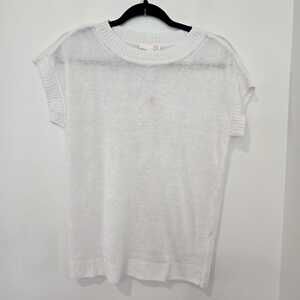 NWT 100% Linen Knit Sweater Tee White Size S Rainbow Button Back Sheer Summer